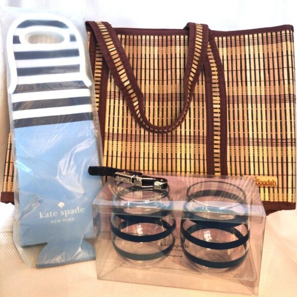 kate spade Other - Kate Spade & Bamboodah 'Bamboo & Blue' Picnic Wine Tote Quad Bundle, NWT